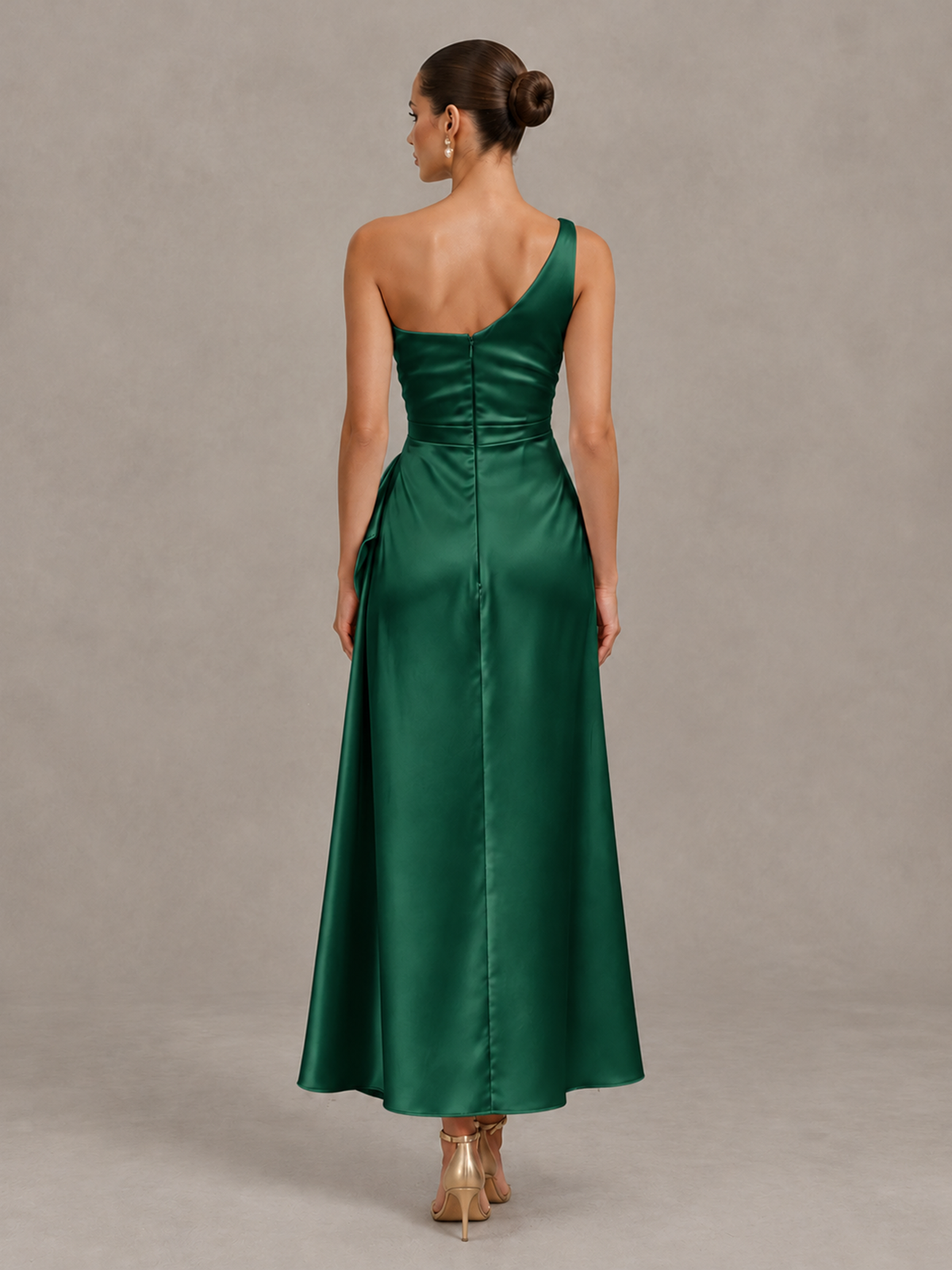 BOLODOO Emerald Green One Shoulder Satin Cocktail Dress with Draped A-Line Skirt - Emerald Green - Emerald Green_2