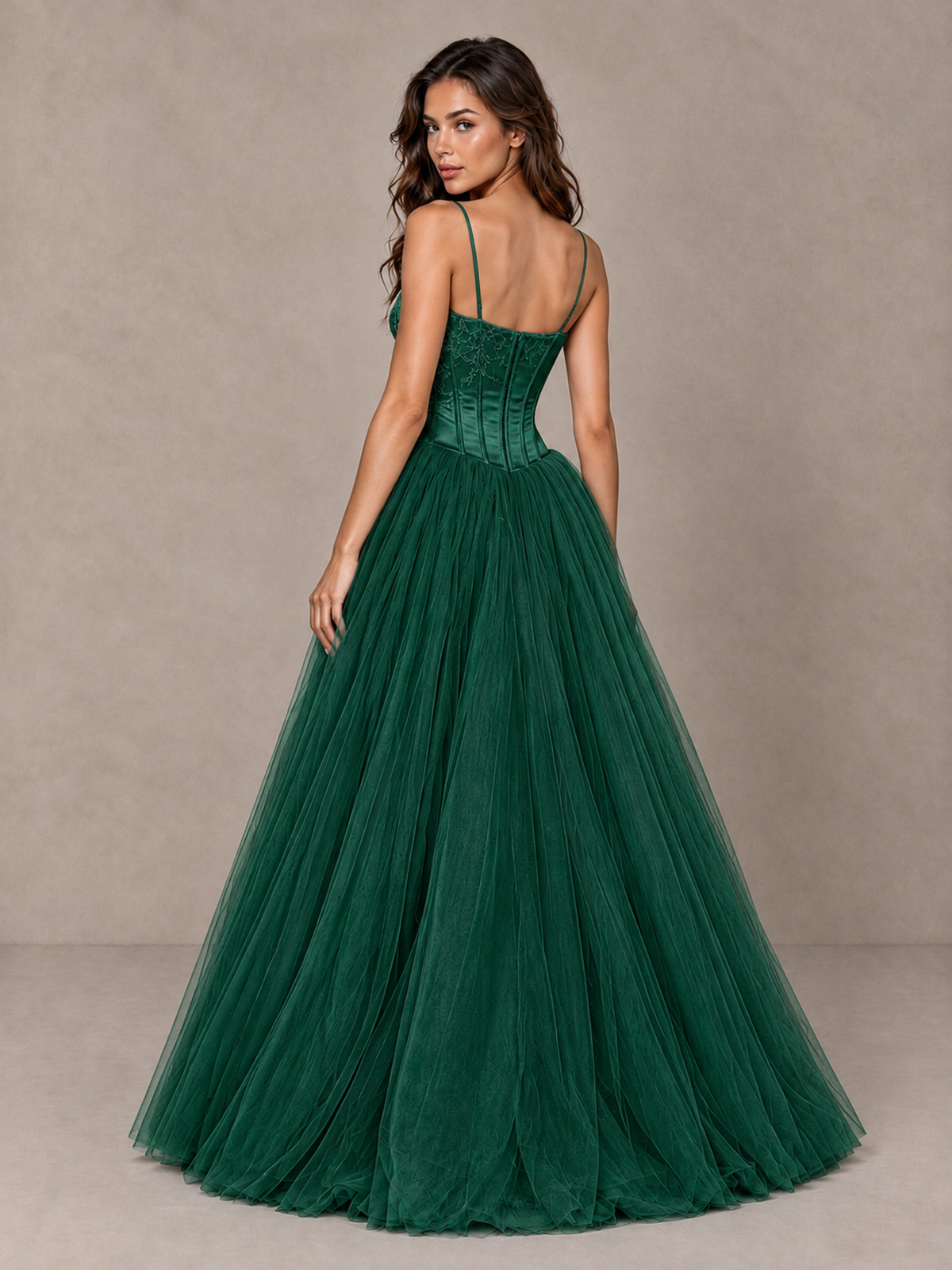 BOLODOO Emerald Green Corset Tulle Prom Dress with Spaghetti Straps - Emerald Green - Emerald_Green_2