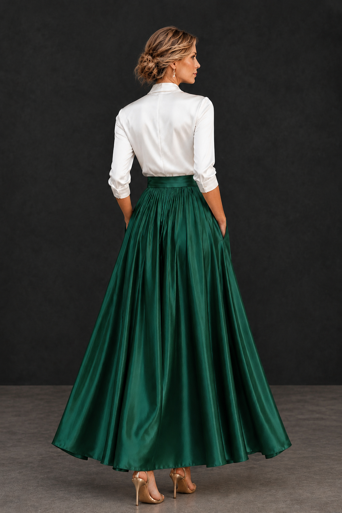 BOLODOO Emerald Green and White V-Neck A-Line Mother of the Bride Dress - Emerald Green - Emerald Green_2