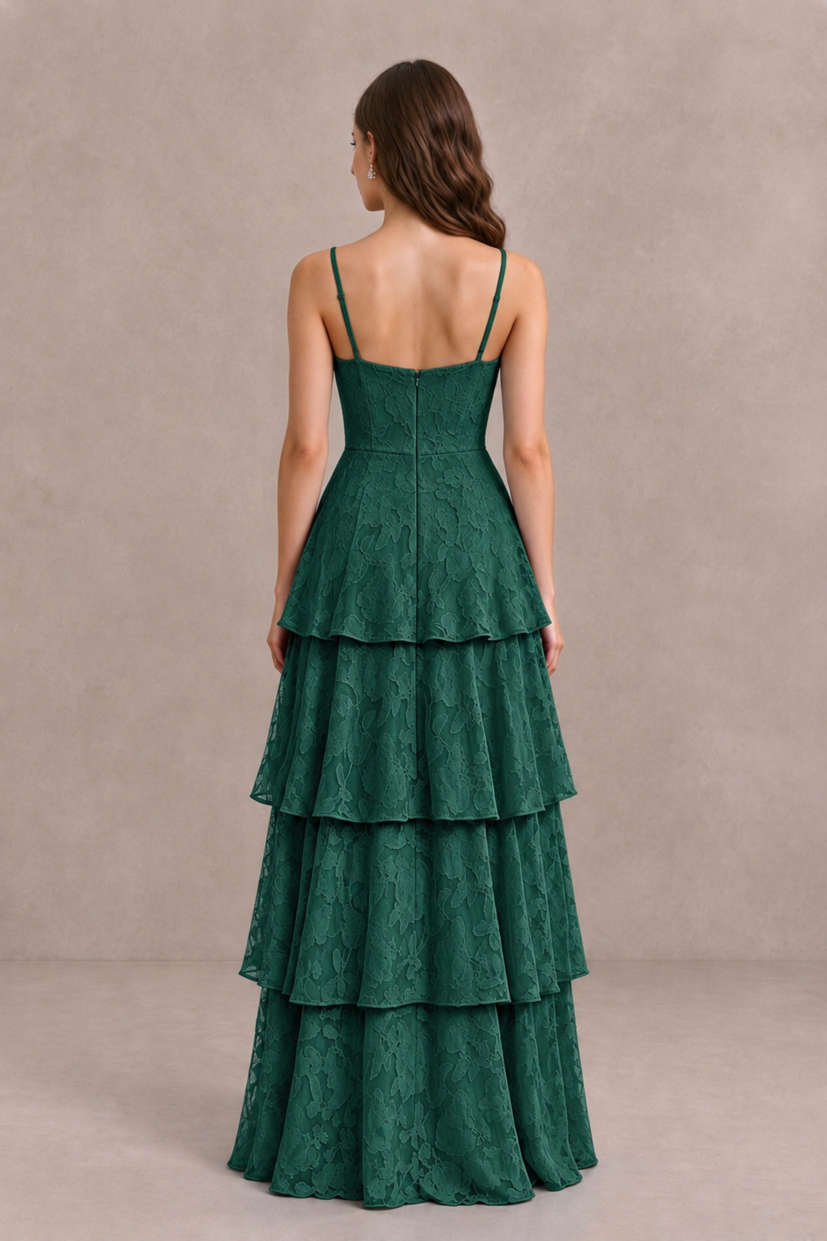 BOLODOO Emerald Green Tiered Floral-Textured Spaghetti Strap Maxi Dress - Emerald Green - Emerald Green_2