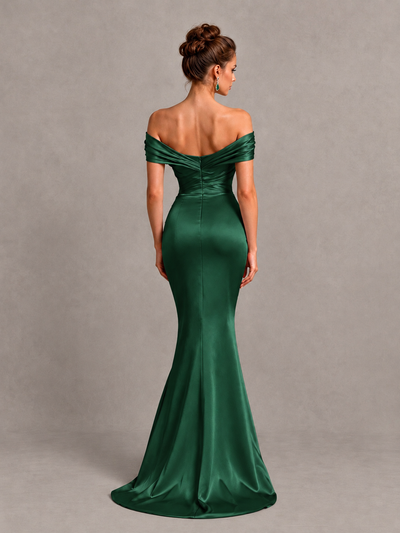 BOLODOO Emerald Green Off-Shoulder Satin Mermaid Prom Dress - Emerald Green - Emerald Green_2