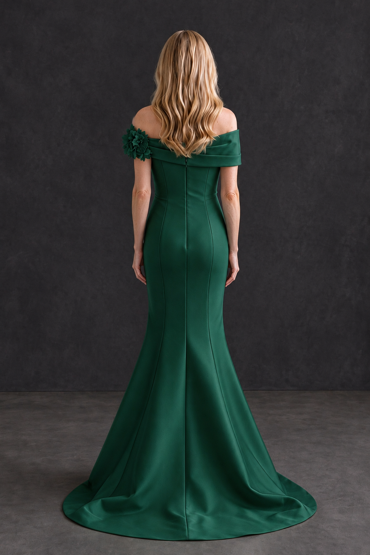 BOLODOO Emerald Green Off-Shoulder Floral Mermaid Mother of the Bride Dress - Emerald Green - Emerald Green_2