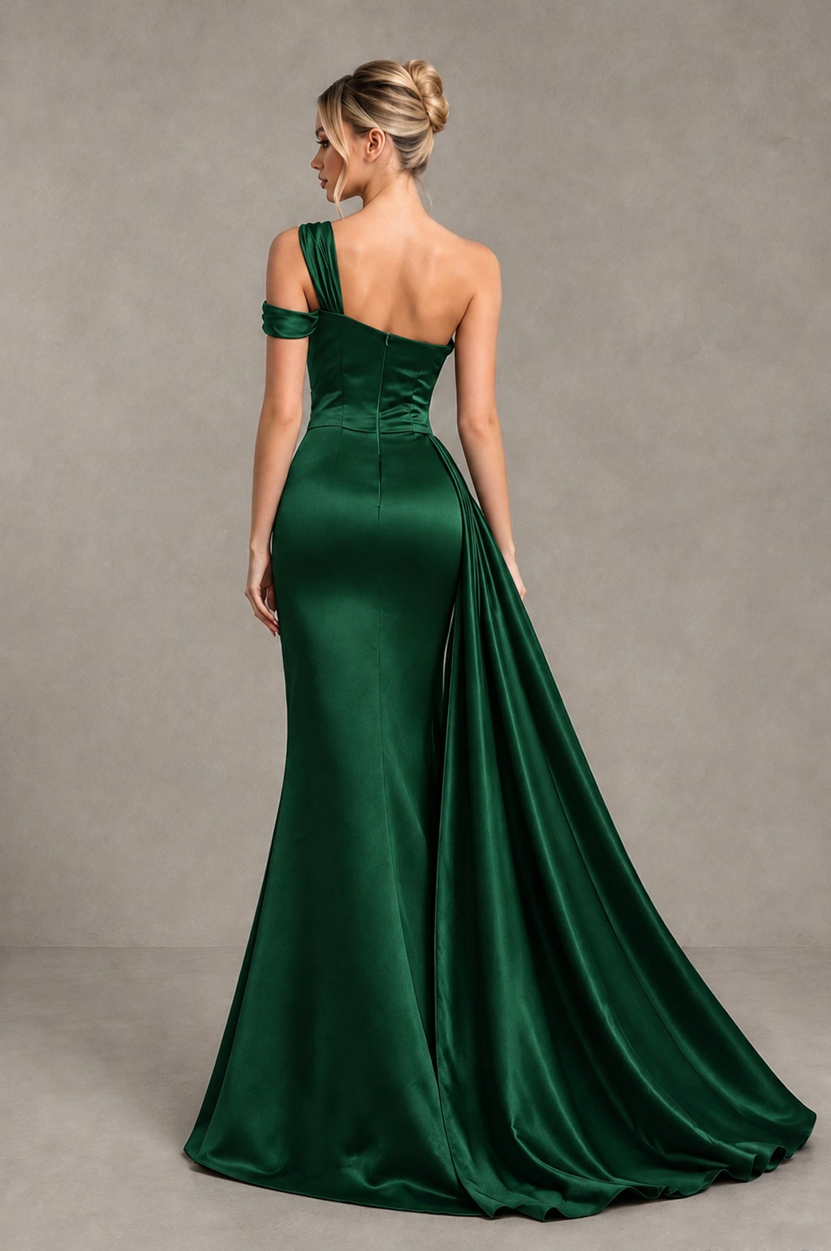 BOLODOO Emerald Green Asymmetric Ruched Formal Evening Dress - Emerald Green - Emerald Green_2