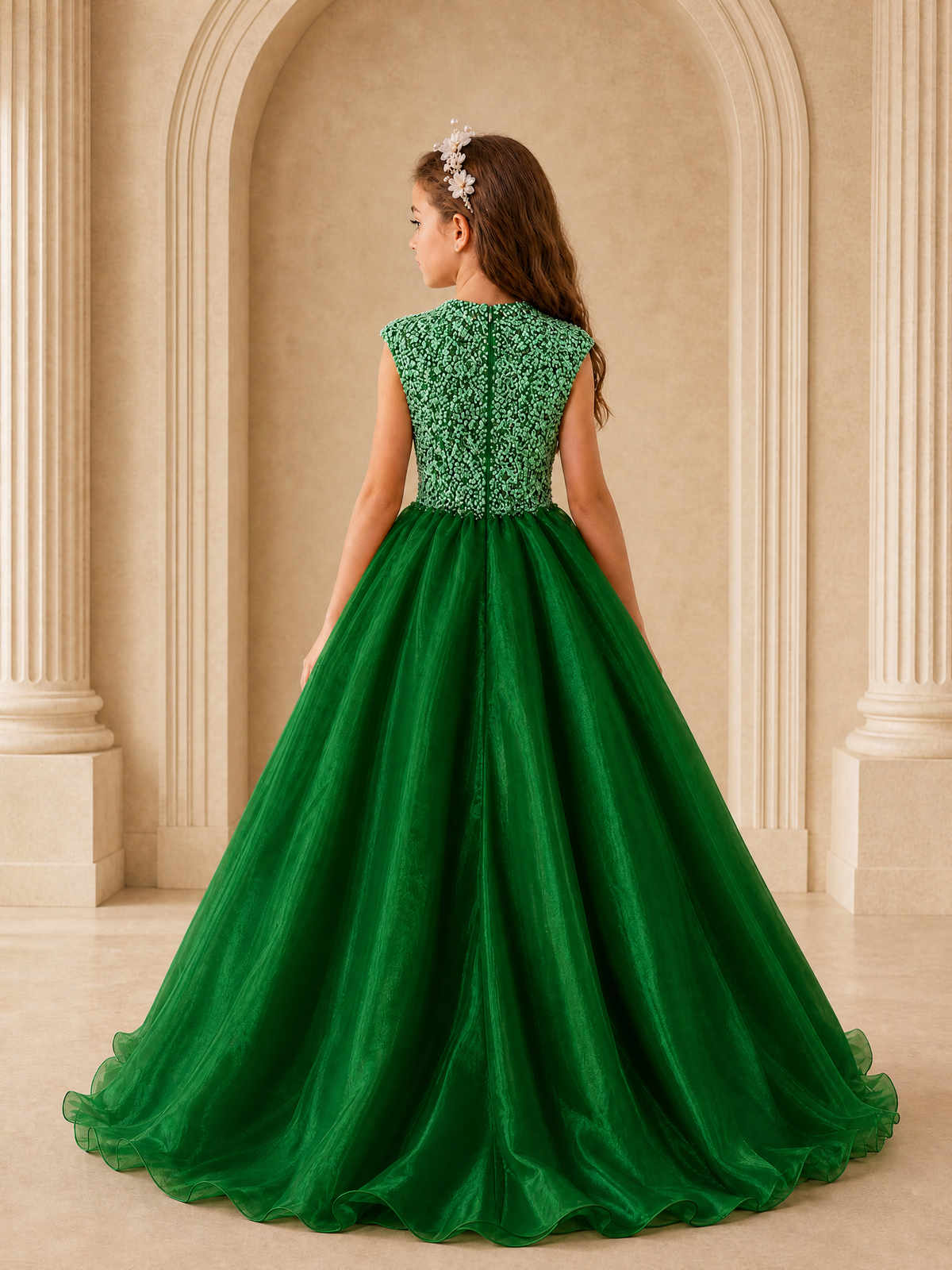 BOLODOO Emerald Green Sequin Tulle Flower Girl Dress with Cap Sleeves - Emerald Green - Emerald Green_2