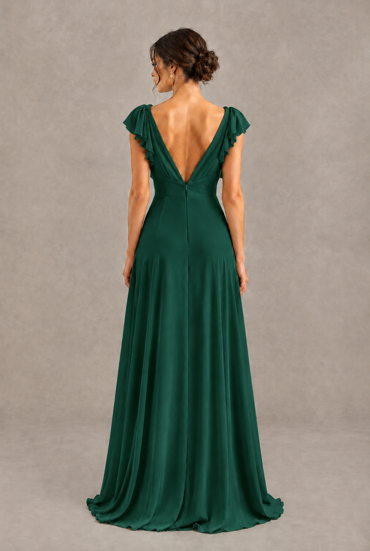 BOLODOO Emerald Green V-Neck Flutter Sleeve A-Line Bridesmaid Dress - Emerald Green - Emerald Green_2