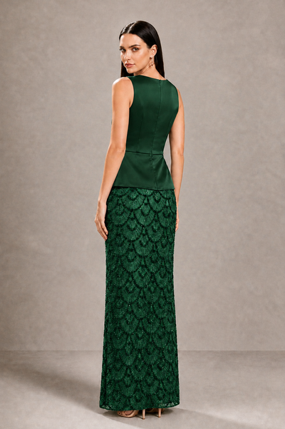 BOLODOO Emerald Green Sleeveless Satin & Lace Peplum Evening Dress - Emerald Green - Emerald_Green_2