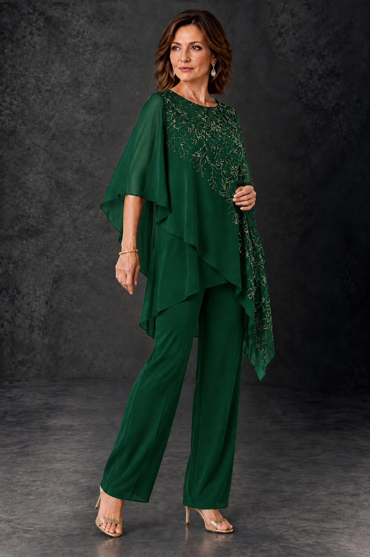 BOLODOO Emerald Green Embellished Cape Pant Suit for Mother of the Bride - Emerald Green - Emerald_Green_2