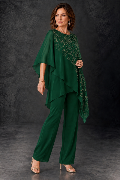 BOLODOO Emerald Green Embellished Cape Pant Suit for Mother of the Bride - Emerald Green - Emerald_Green_2