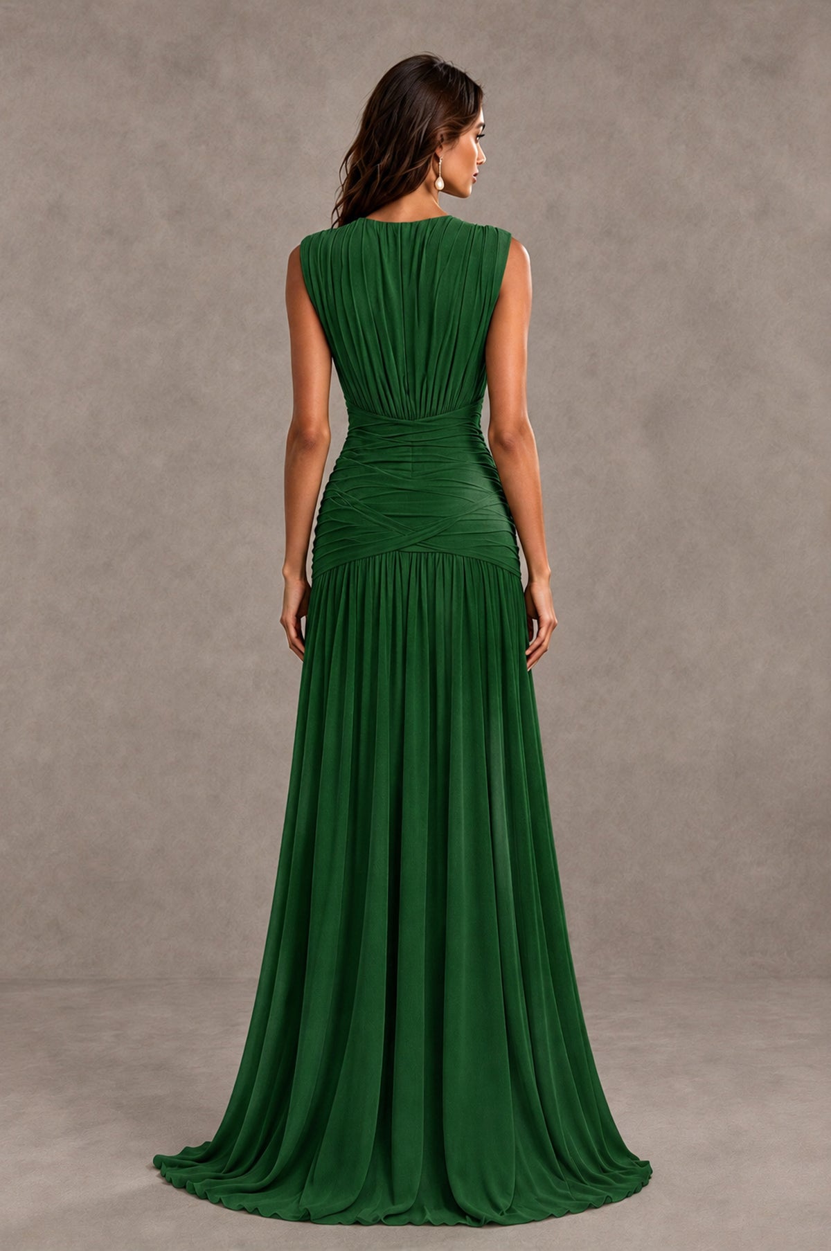 BOLODOO Emerald Green V-Neck Ruched Wedding Guest Dress - Emerald Green - Emerald Green_2