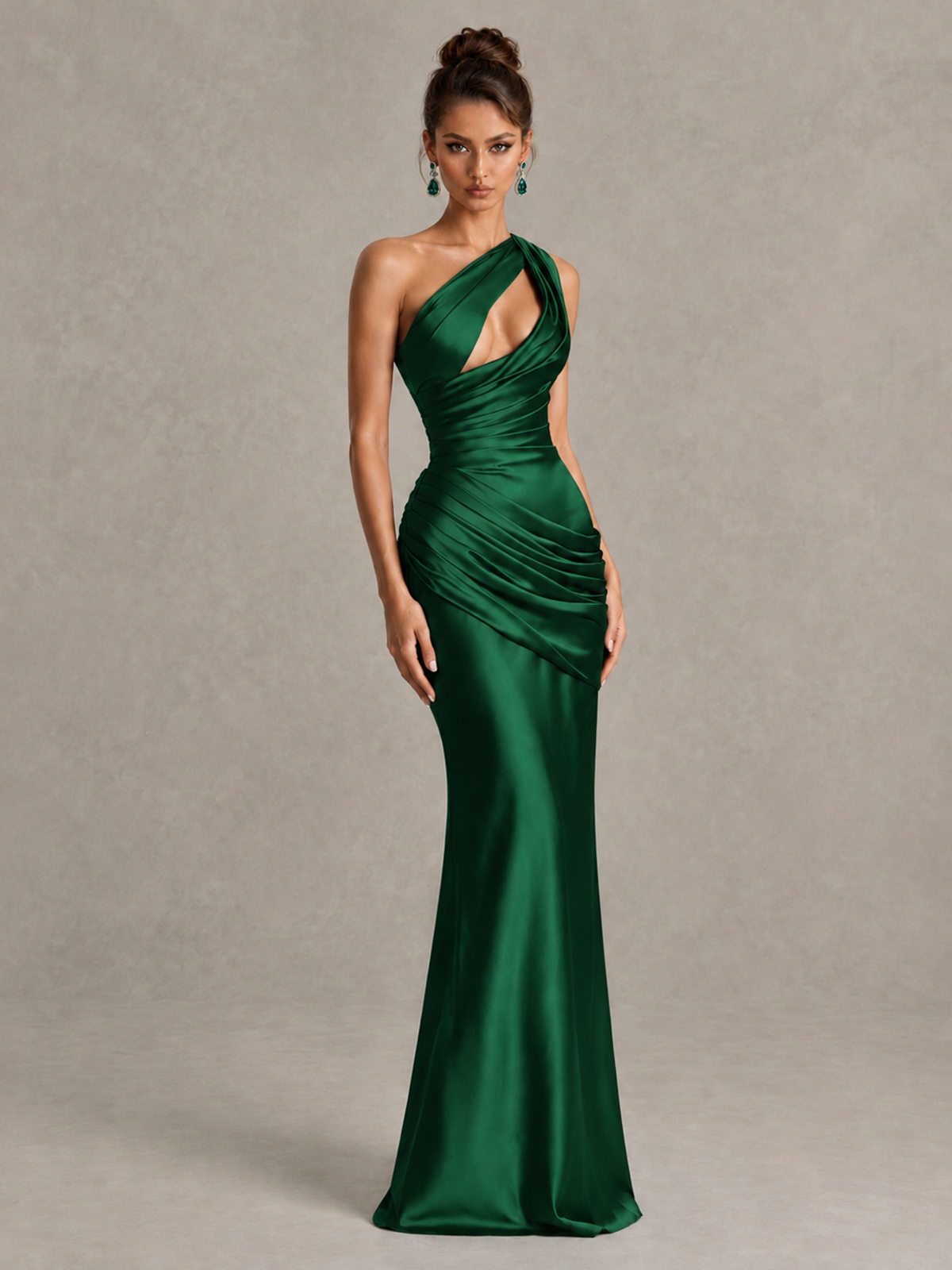 BOLODOO Emerald Green One-Shoulder Cutout Satin Mermaid Prom Dress - Emerald Green - Emerald Green_3