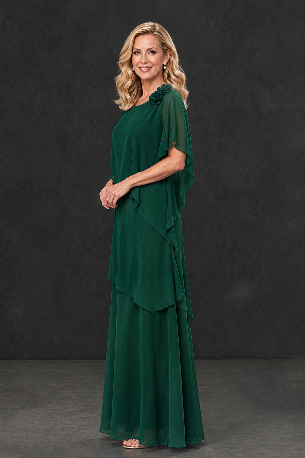 BOLODOO Emerald Green Tiered Flutter Sleeve Mother of the Bride Maxi Dress - Emerald Green - Emerald Green_3