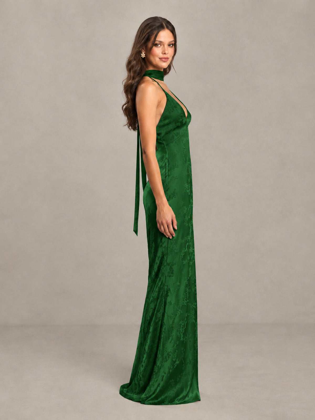 BOLODOO Emerald Green Floral Satin Open-Back Bridesmaid Dress - Emerald Green - Emerald Green_3