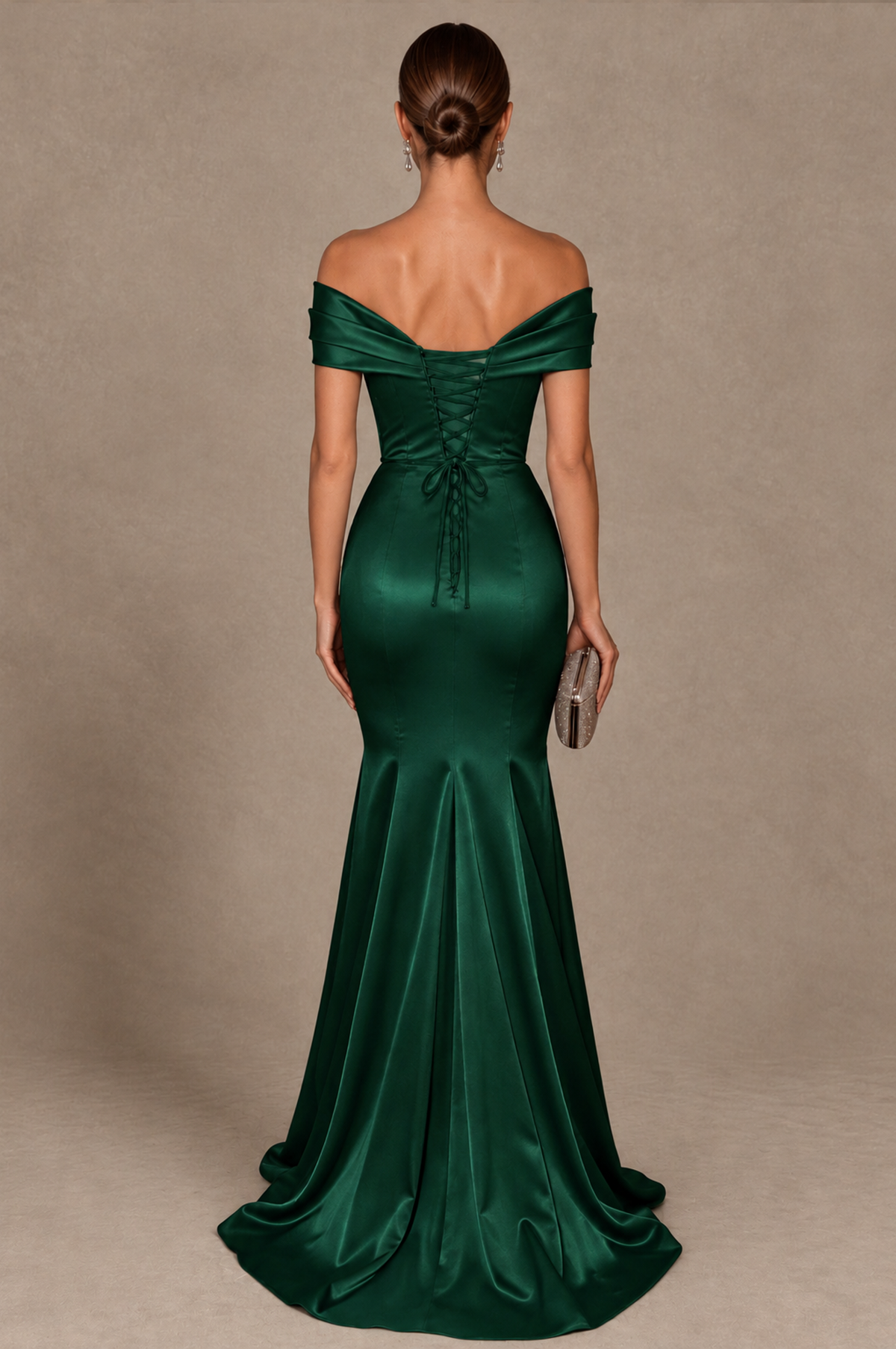 BOLODOO Emerald Green Off-the-Shoulder Ruched Satin Mermaid Evening Dress - Emerald Green - Emerald_Green_3