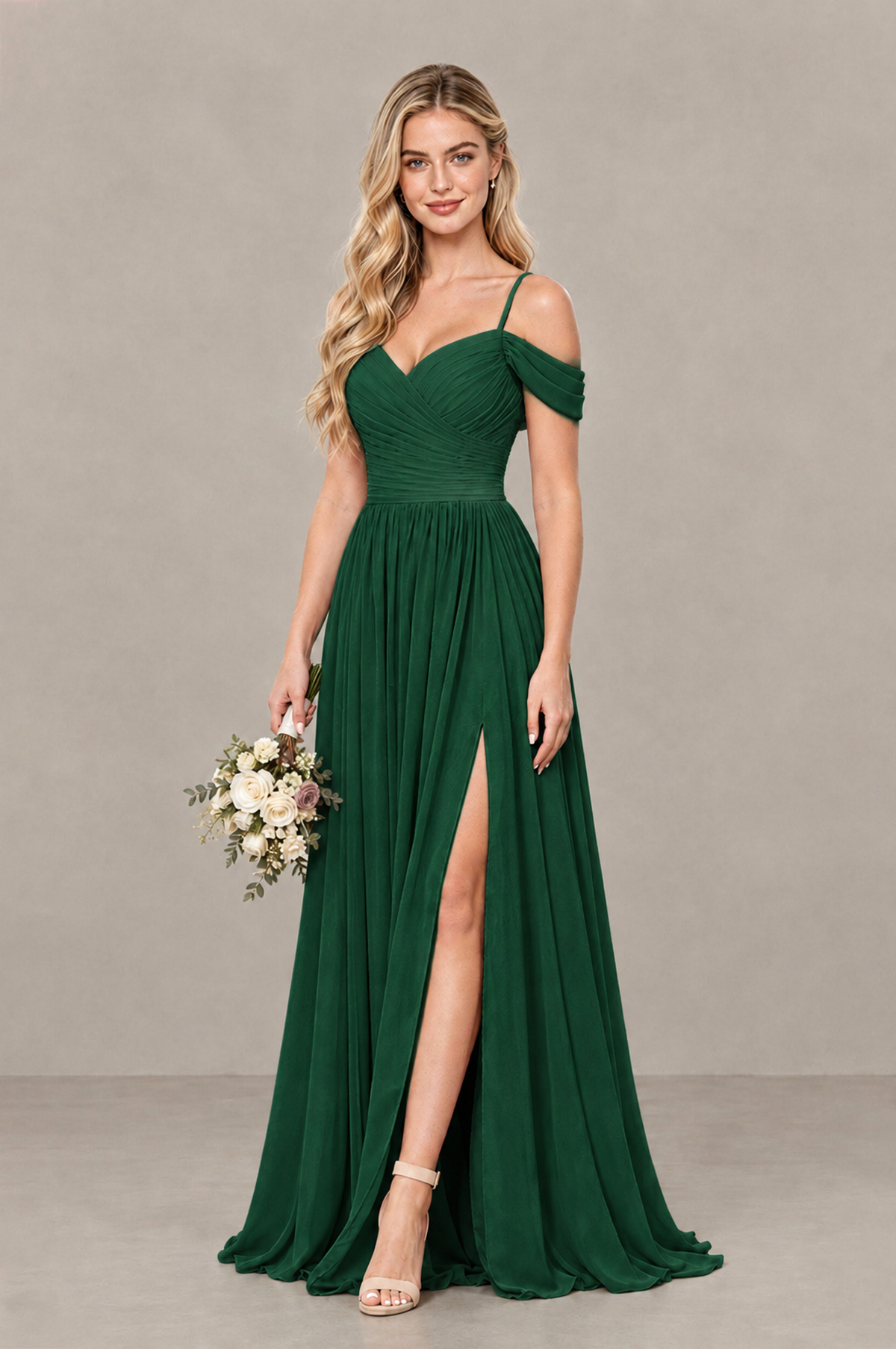 BOLODOO Emerald Green Off-Shoulder Bridesmaid Dress with Slit - Emerald Green