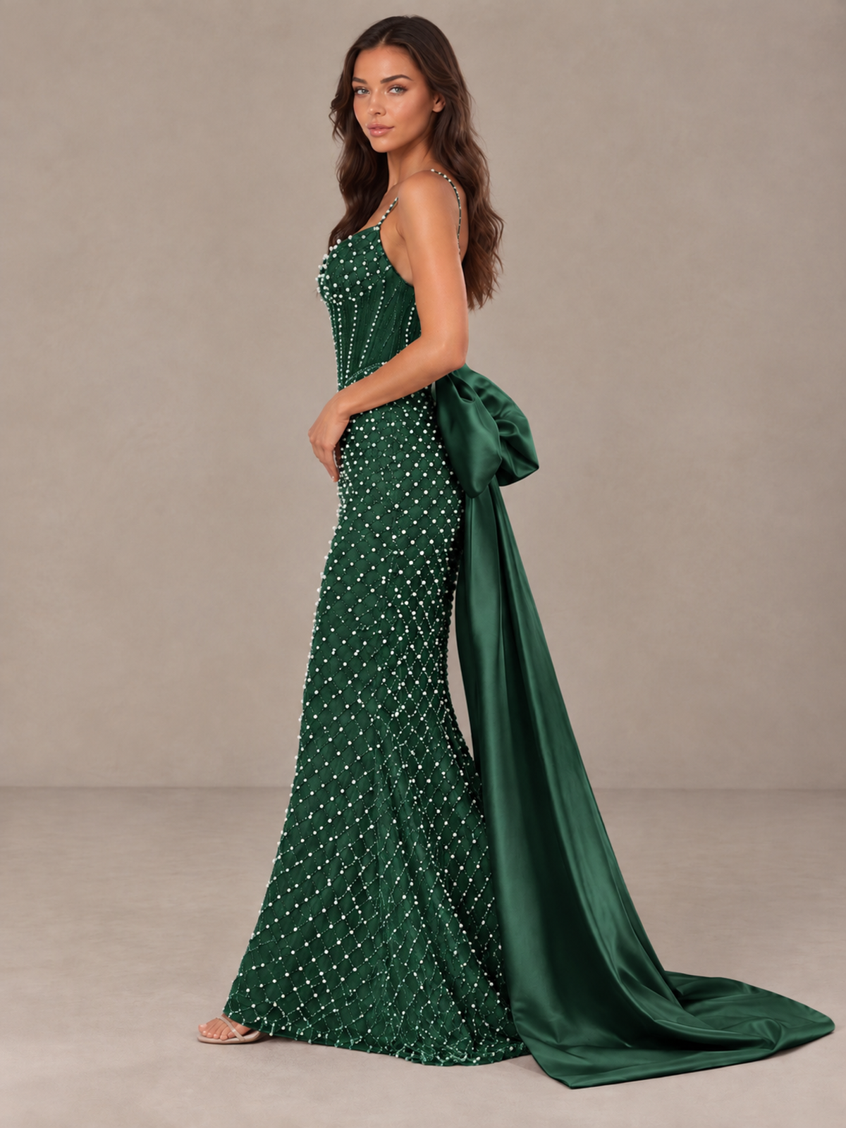 BOLODOO Emerald Green Beaded Corset Prom Dress with Bow Train - Emerald Green - Emerald_Green_3