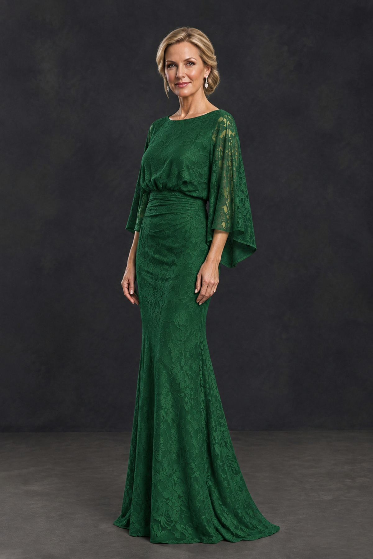 BOLODOO Emerald Green Lace Flutter Sleeve Mother of the Bride Dress - Emerald Green - Emerald Green_3