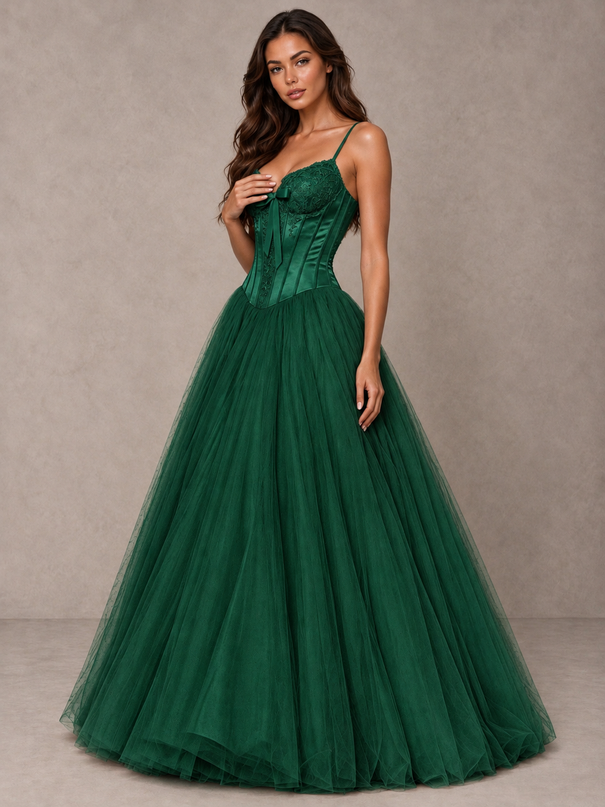 BOLODOO Emerald Green Corset Tulle Prom Dress with Spaghetti Straps - Emerald Green - Emerald_Green_3