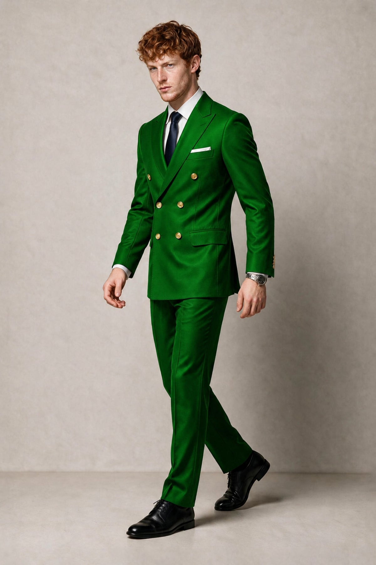 BOLODOO Men's Emerald Green Double-Breasted 2-Piece Suit | Emerald Green Button Peak Lapel Blazer & Trousers - Emerald Green