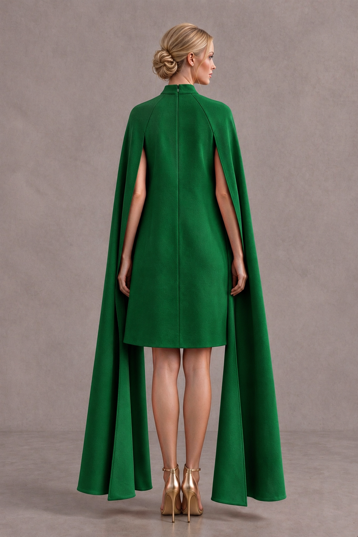 BOLODOO Emerald Green High Neck Floral Cape Mini Cocktail Dress - Emerald Green - Emerald Green_3