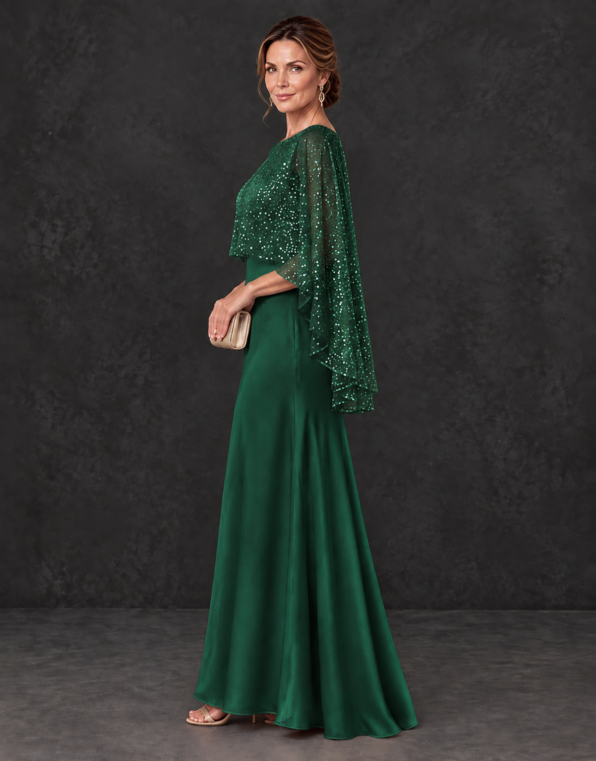 BOLODOO Emerald Green Sparkle Cape Sleeve Mother of the Bride Dress - Emerald Green - Emerald_Green_3