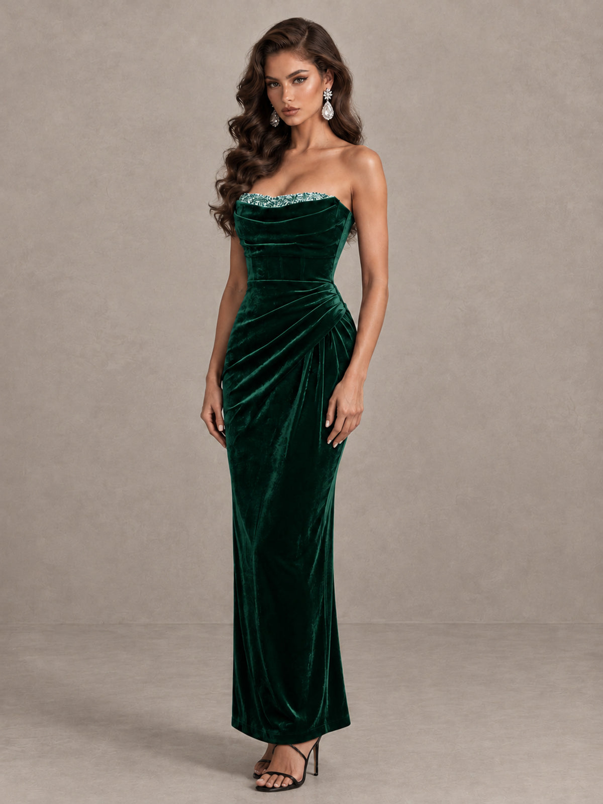BOLODOO Emerald Green Strapless Velvet Cocktail Maxi Dress - Emerald Green - Emerald Green_3