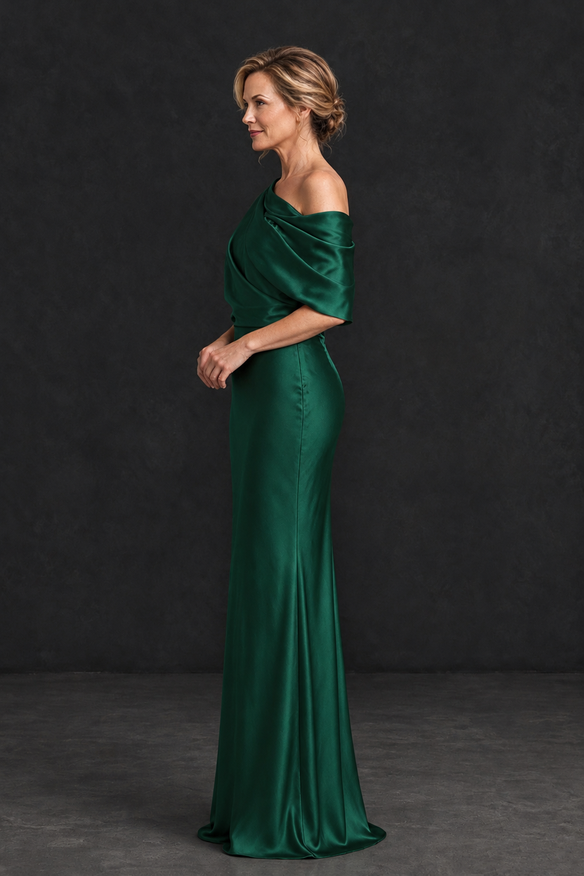 BOLODOO Emerald Green Satin Asymmetric Mother of the Bride Dress - Emerald Green - Emerald Green_3