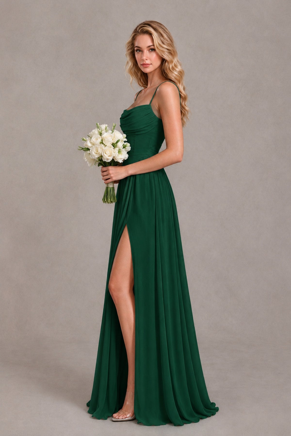 BOLODOO Emerald Green Spaghetti Strap A-Line Bridesmaid Dress with Slit - Emerald Green - Emerald Green_3