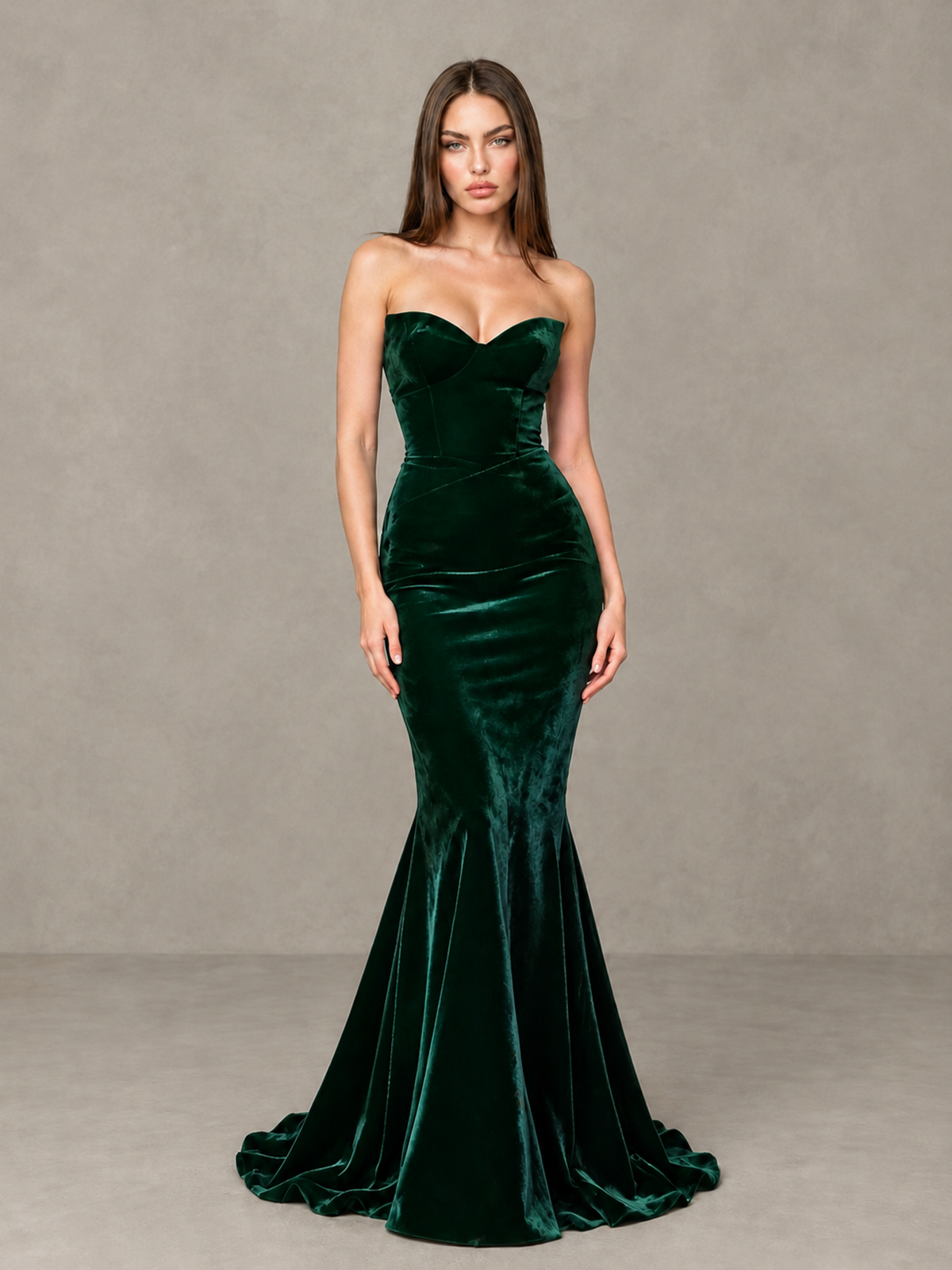 BOLODOO Emerald Green Strapless Sweetheart Velvet-Look Mermaid Evening Dress - Emerald Green - Emerald Green_3