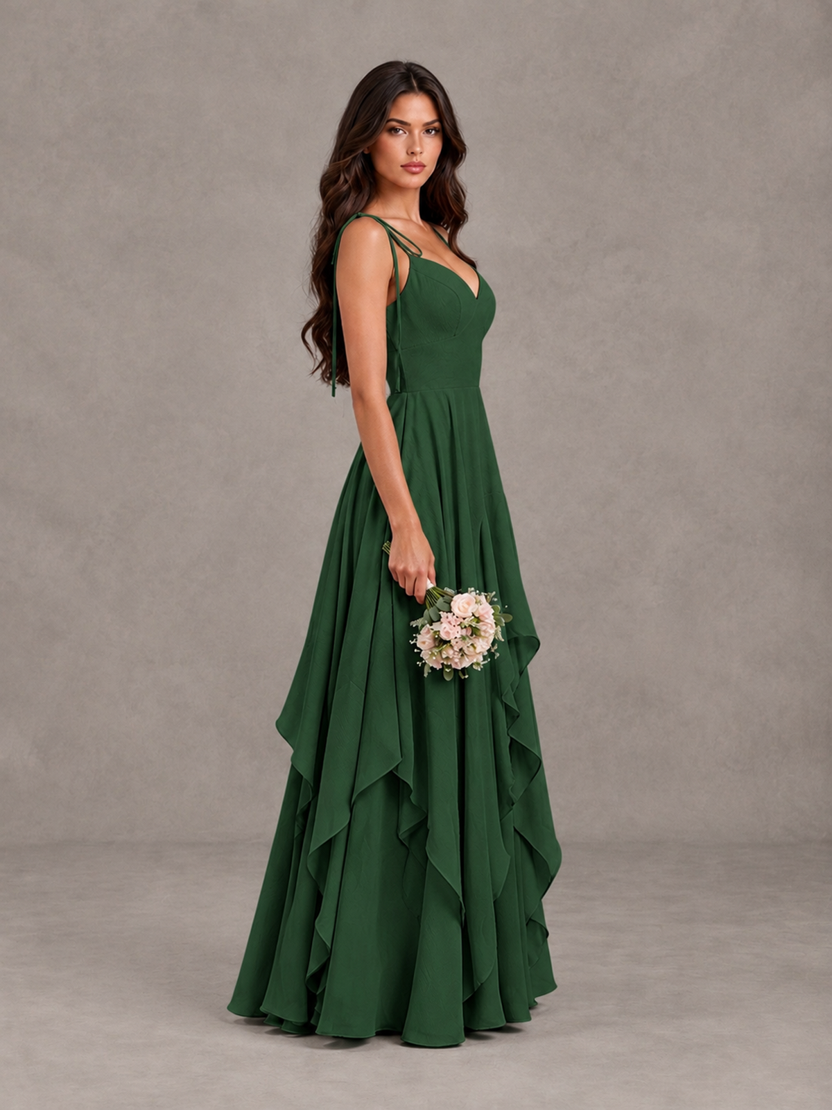 BOLODOO Emerald Green Tie-Strap Ruffle A-Line Bridesmaid Dress - Emerald Green - Emerald Green_3