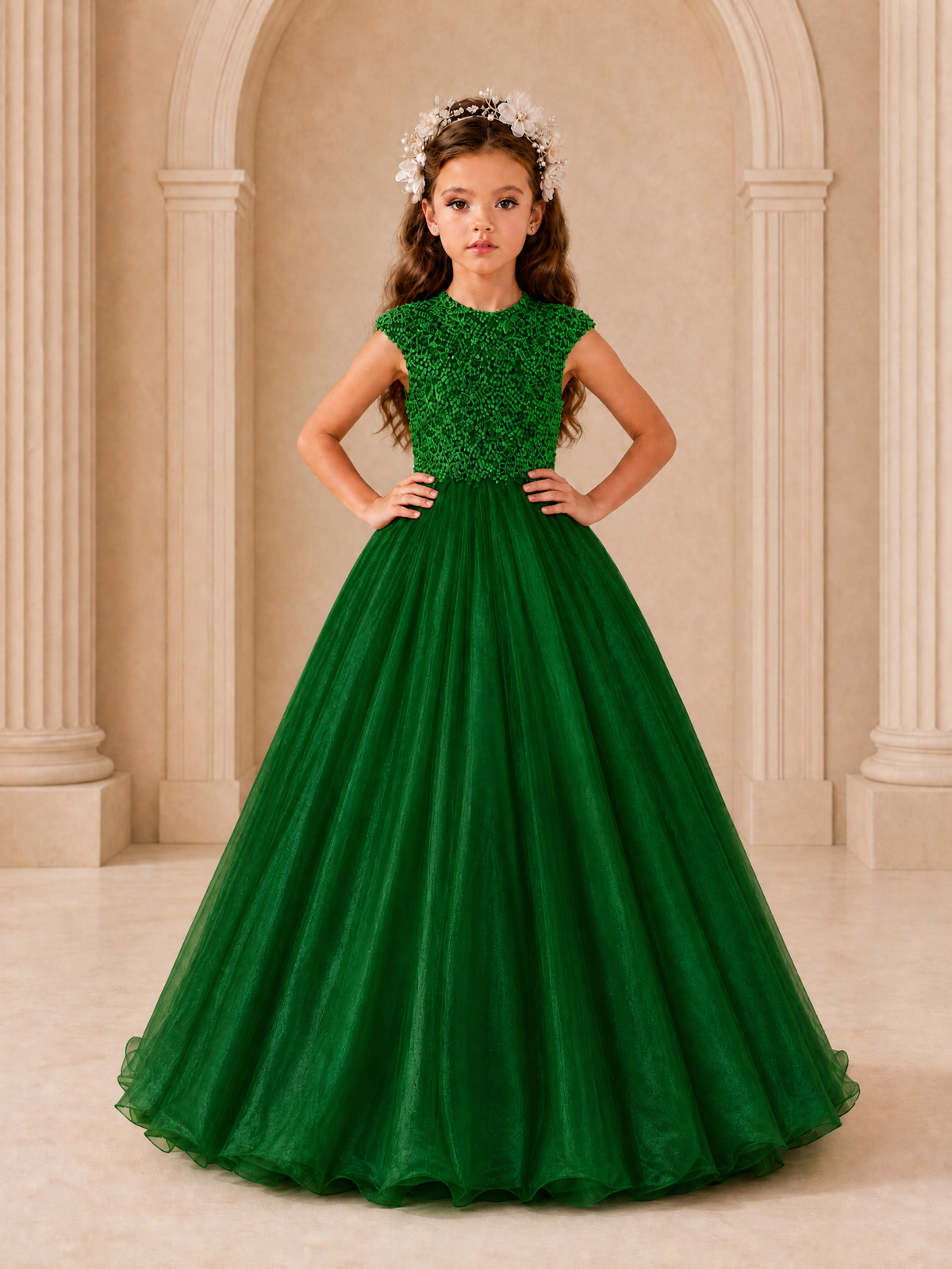 BOLODOO Emerald Green Sequin Tulle Flower Girl Dress with Cap Sleeves - Emerald Green - Emerald Green_3