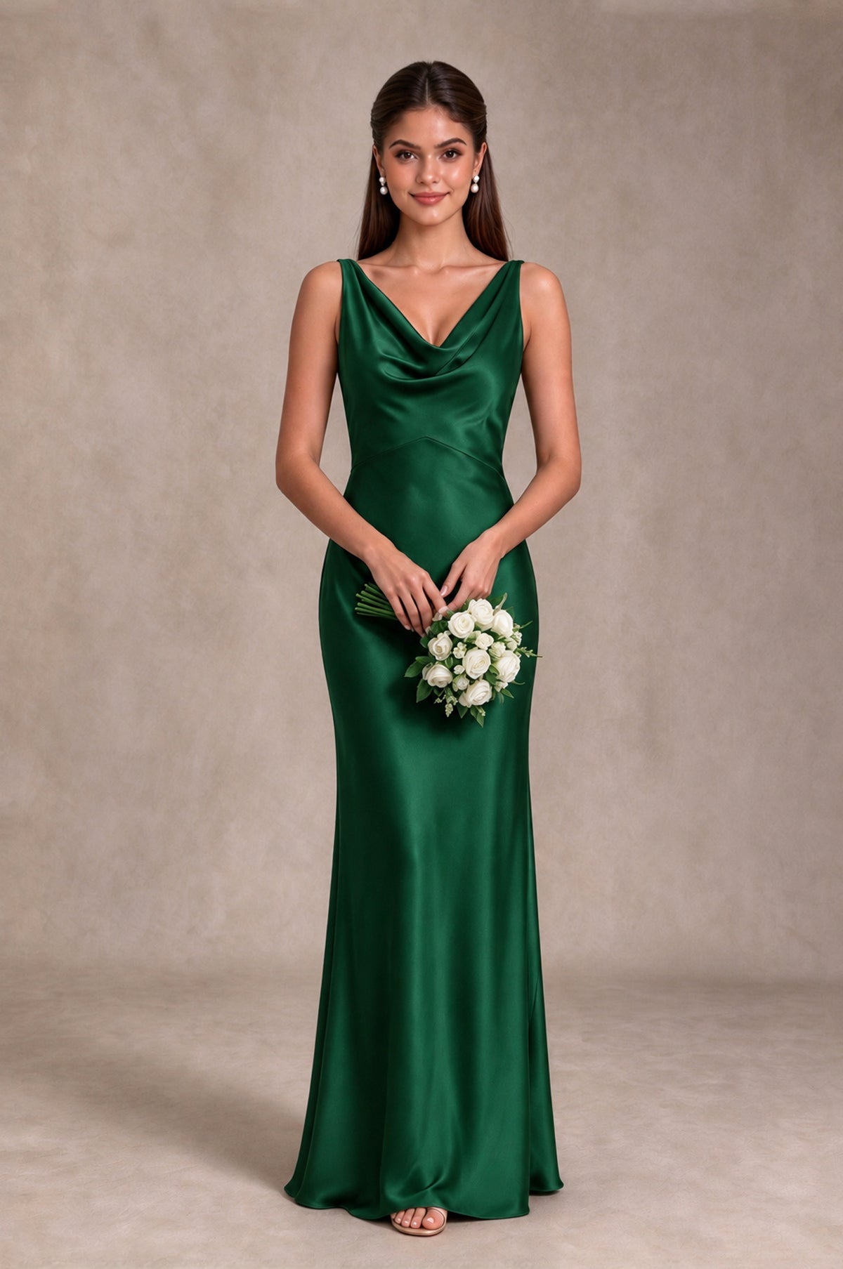 BOLODOO Emerald Green Cowl Neck Open Back Satin Bridesmaid Dress - Emerald Green - Emerald Green_3
