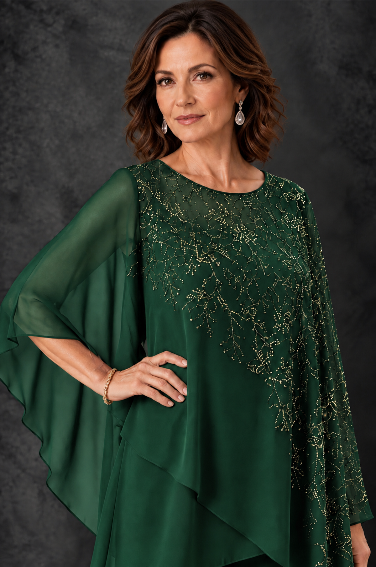 BOLODOO Emerald Green Embellished Cape Pant Suit for Mother of the Bride - Emerald Green - Emerald_Green_3