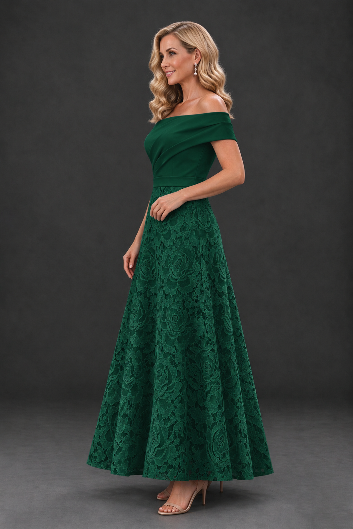 BOLODOO Emerald Green Off-the-Shoulder Floral A-Line Mother of the Bride Dress - Emerald Green - Emerald Green_3