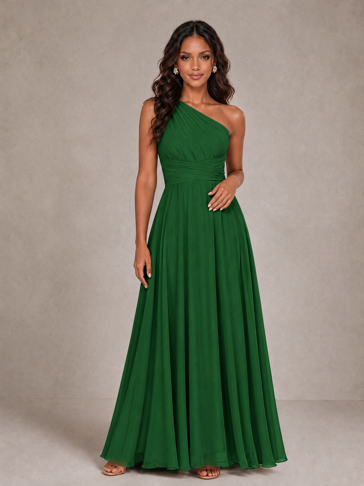 BOLODOO Emerald Green One-Shoulder A-Line Bridesmaid Dress - Emerald Green - Emerald Green_3