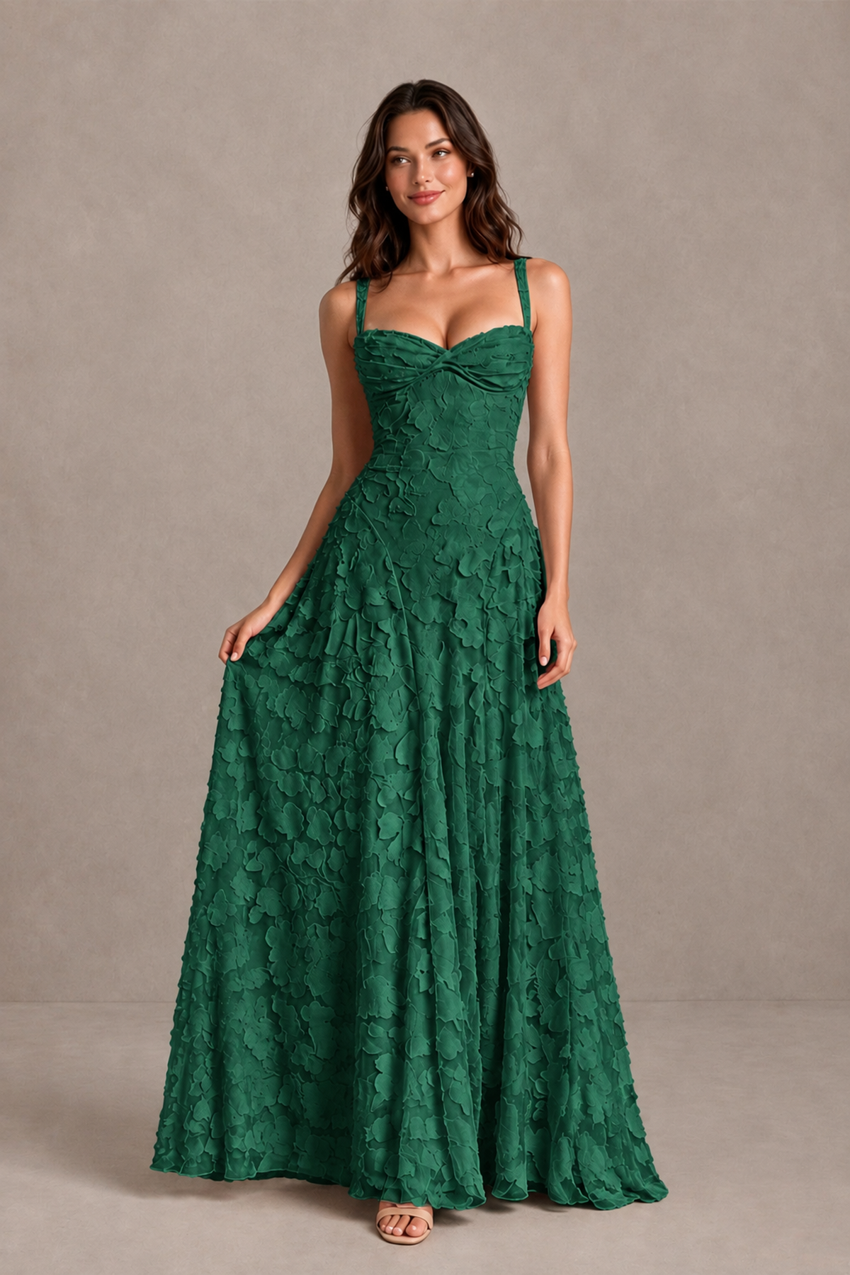 BOLODOO Emerald Green Floral-Textured A-Line Dress with Lace-Up Back - Emerald Green - Emerald Green_3