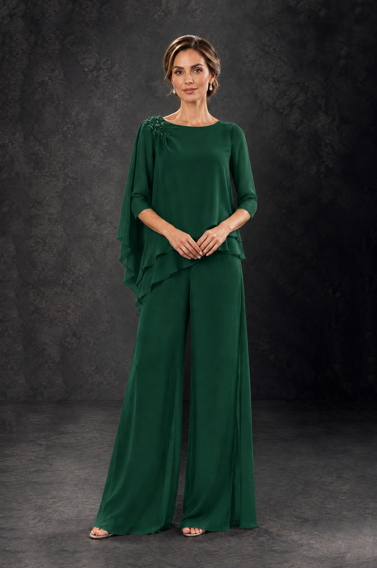 BOLODOO Emerald Green Layered Wide-Leg Mother of the Bride Pant Suit - Emerald Green - Emerald Green_3