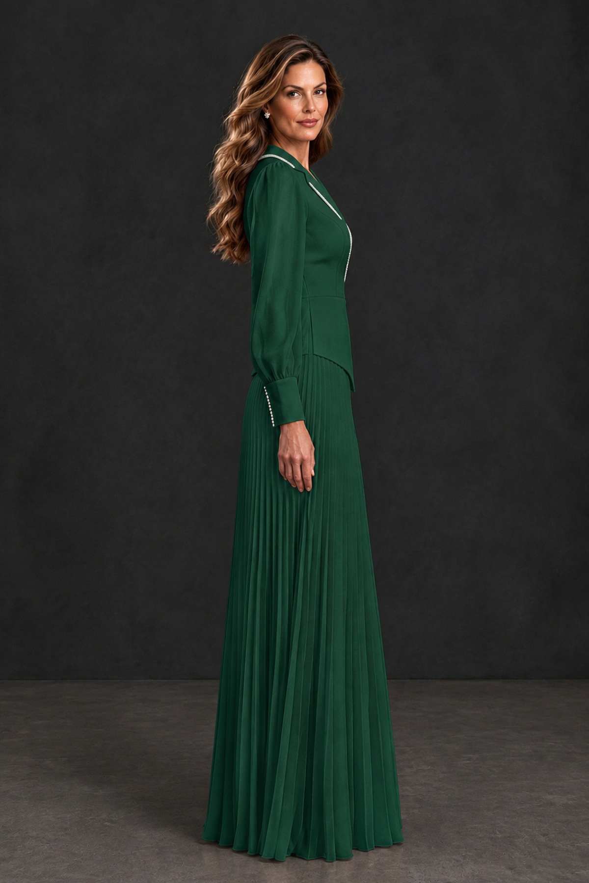 BOLODOO Emerald Green Long Sleeve Pleated Mother of the Bride Dress - Emerald Green - Emerald Green_3