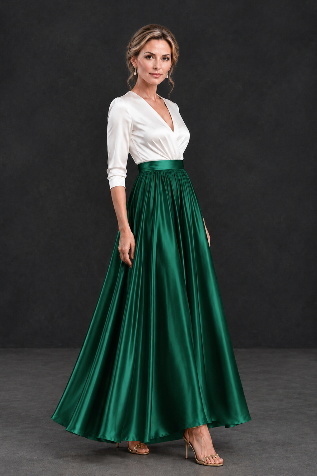 BOLODOO Emerald Green and White V-Neck A-Line Mother of the Bride Dress - Emerald Green - Emerald Green_3