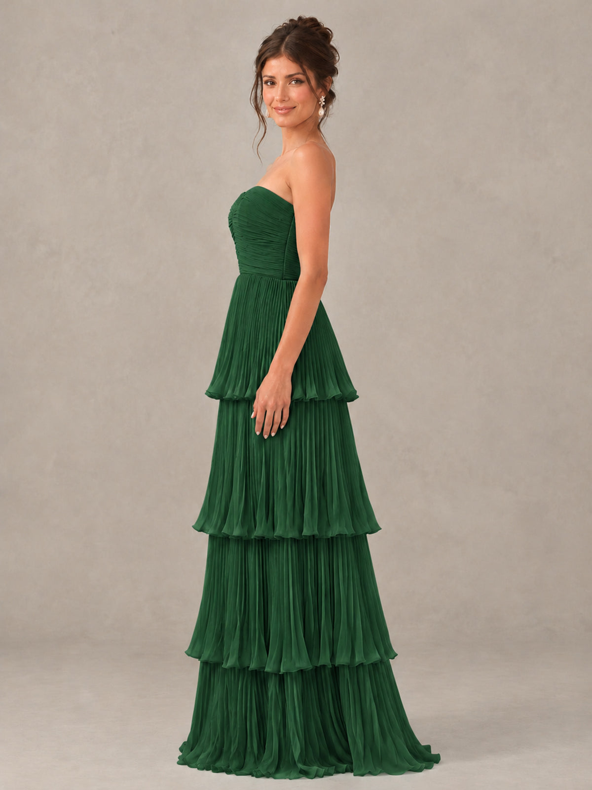 BOLODOO Emerald Green Strapless Tiered Pleated Bridesmaid Dress - Emerald Green - Emerald Green_3