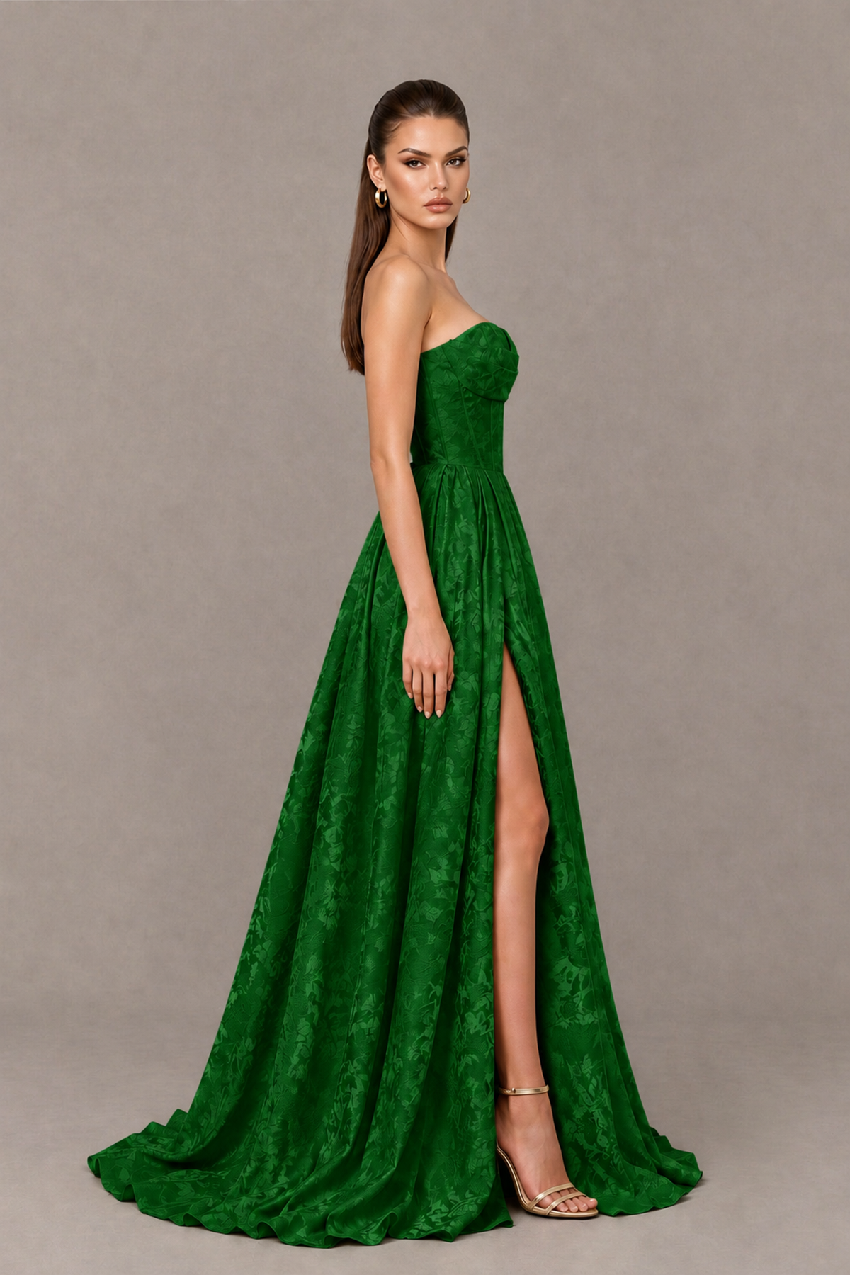 BOLODOO Emerald Green Strapless Sweetheart Corset Prom Dress with High Slit – Lace-Up Back A-Line Evening Gown - Emerald Green - Emerald Green_3