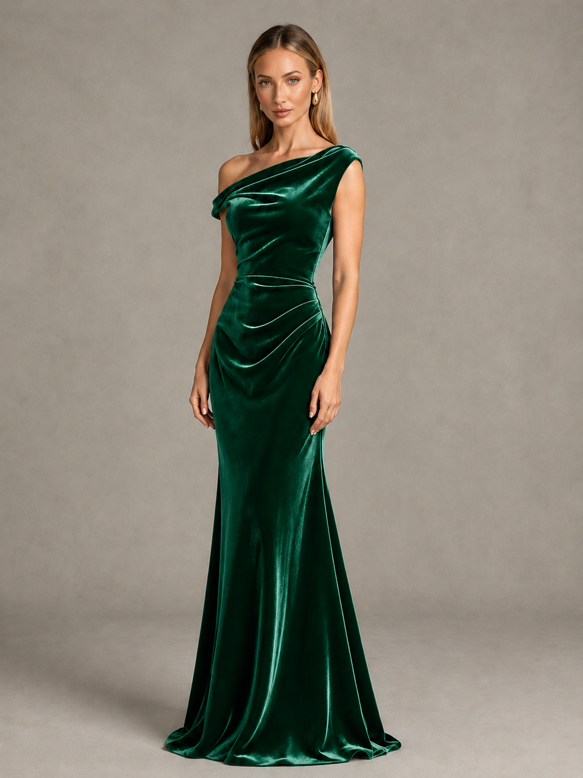 BOLODOO Emerald Green One-Shoulder Velvet Mermaid Evening Gown - Emerald Green - Emerald Green_3