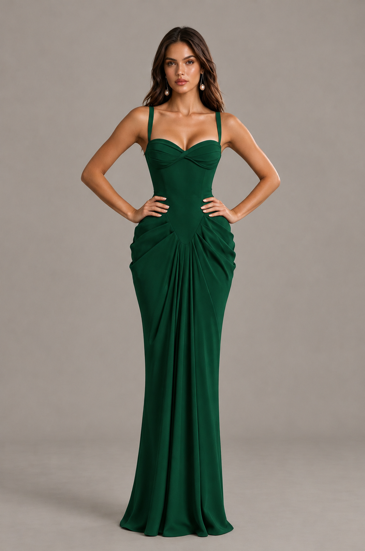 BOLODOO Emerald Green Sweetheart Ruched Lace-Up Back Evening Gown - Emerald Green - Emerald_Green_4