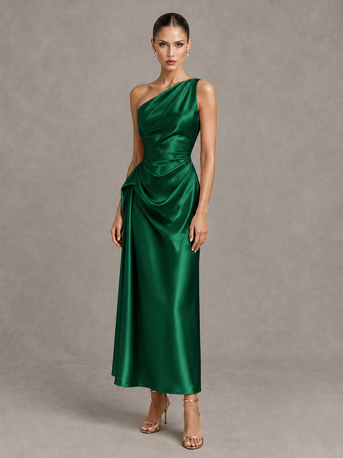 BOLODOO Emerald Green One Shoulder Satin Cocktail Dress with Draped A-Line Skirt - Emerald Green - Emerald Green_4