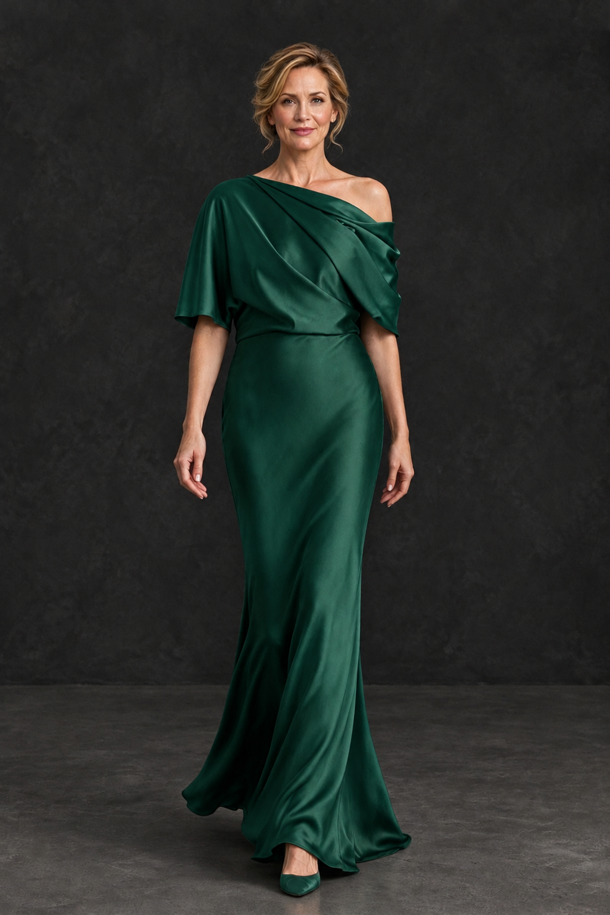 BOLODOO Emerald Green Satin Asymmetric Mother of the Bride Dress - Emerald Green - Emerald Green_4