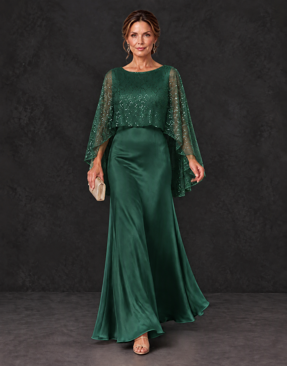 BOLODOO Emerald Green Sparkle Cape Sleeve Mother of the Bride Dress - Emerald Green - Emerald_Green_4