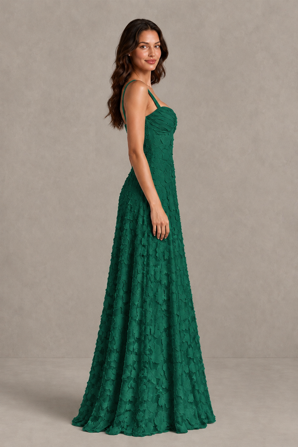 BOLODOO Emerald Green Floral-Textured A-Line Dress with Lace-Up Back - Emerald Green - Emerald Green_4