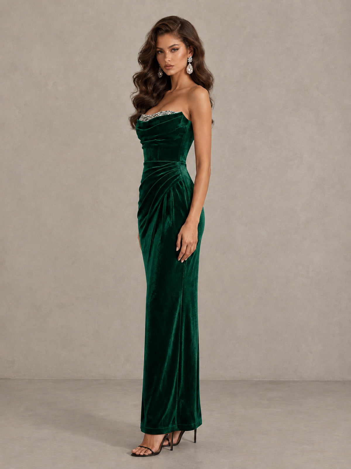 BOLODOO Emerald Green Strapless Velvet Cocktail Maxi Dress - Emerald Green - Emerald Green_4