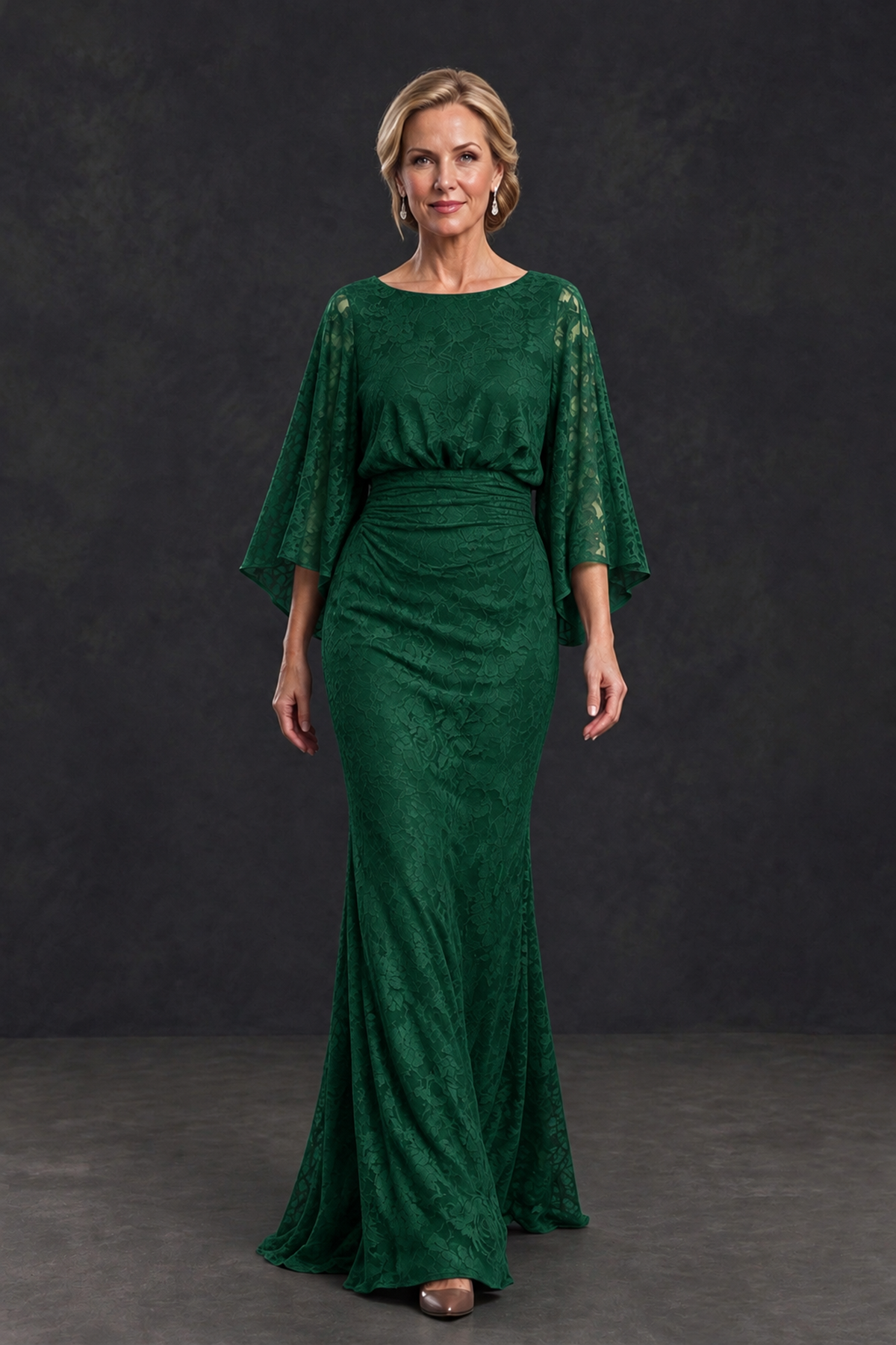 BOLODOO Emerald Green Lace Flutter Sleeve Mother of the Bride Dress - Emerald Green - Emerald Green_4
