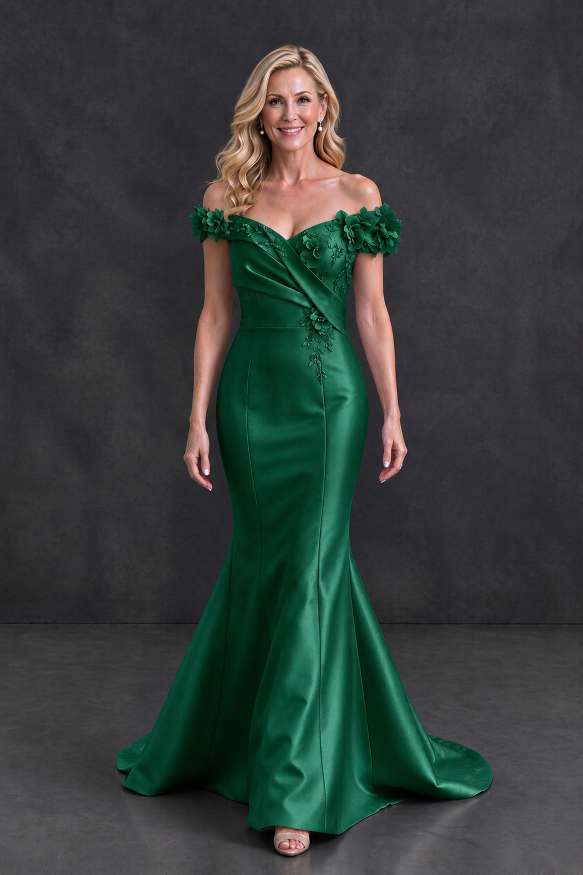 BOLODOO Emerald Green Off-Shoulder Floral Mermaid Mother of the Bride Dress - Emerald Green - Emerald Green_4