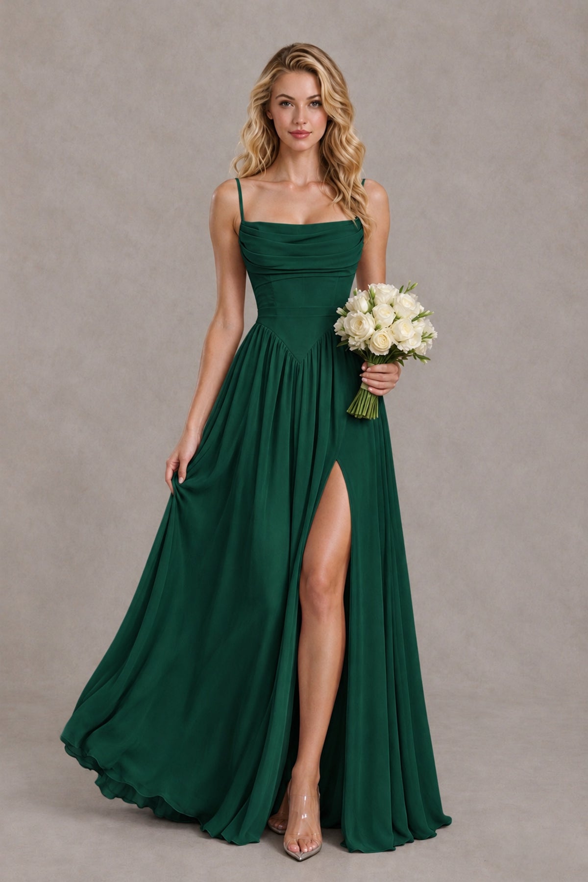 BOLODOO Emerald Green Spaghetti Strap A-Line Bridesmaid Dress with Slit - Emerald Green - Emerald Green_4